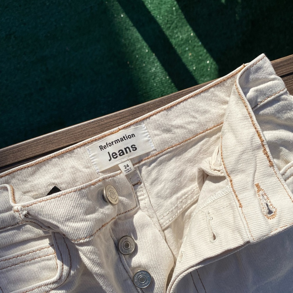 Reformation cream straight leg, stitched jeans, like new